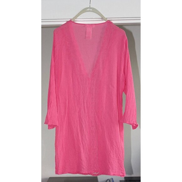 La Blanca - Crinkle Crepe Swim Cover with Embroidery, Barbie Pink, Large. - Picture 2 of 8